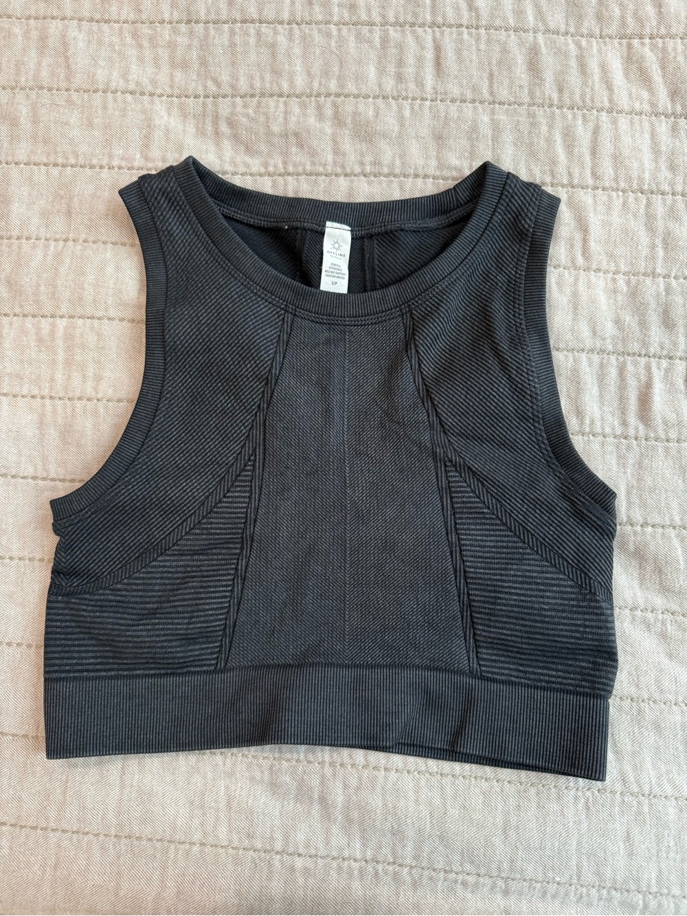 Women's Charcoal Ribbed Sports Crop Tank Top